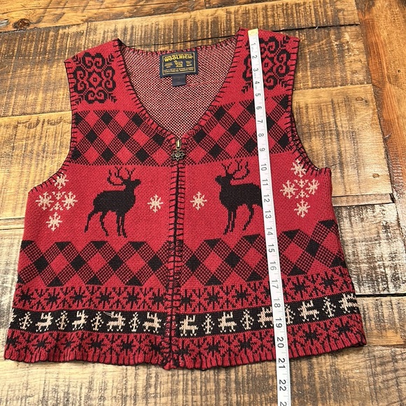 Vintage Woolrich Christmas Deer Buffalo Check Snowflake Red Black Zip Up Vest M - Picture 7 of 9